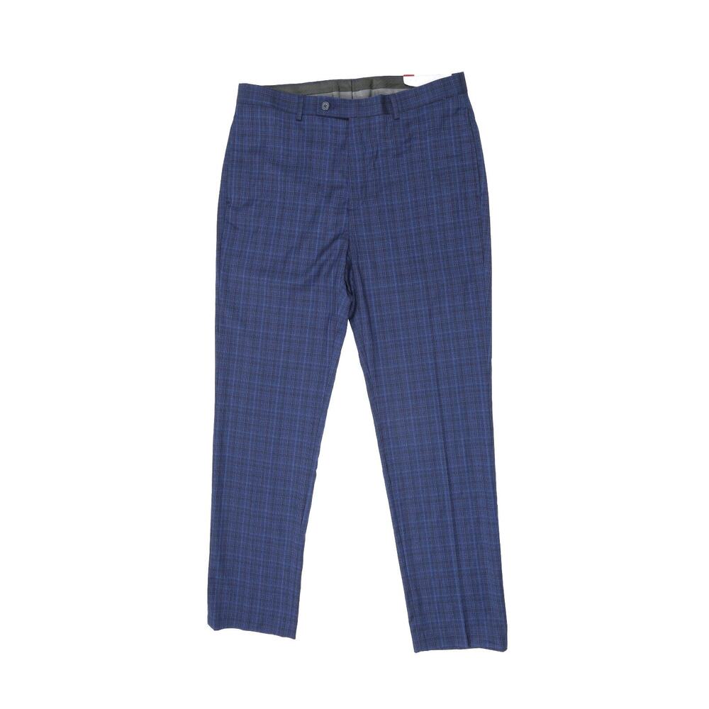 Calvin Klein Men's Slim-Fit Plaid Performance Dress Pants Blue Size 30X30
